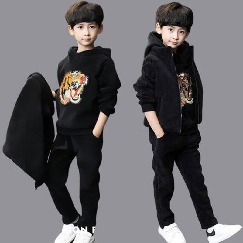 Brand Boys Warm Thicken Fleece Hoodies+Pants+Vest 3pcs Sets Girl Winter Sets Children Clothes Kids Casual Suits Christmas Outfit Y1107