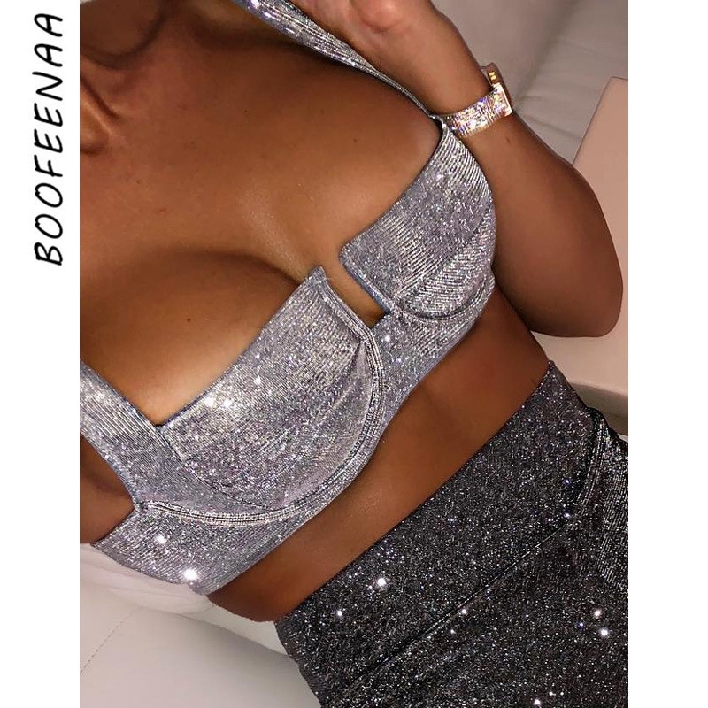 BOOFEENAA Silver Lurex Sparkly Sexy Crop Tops Party Clubwear Festival Bandage Bralette Tank Top Women Fashion C66-H05 Y200422, Beige
BOOFEENAA Silver Lurex Sparkly Sexy Crop Tops Party Clubwear Festival Bandage Bralette Tank Top Women Fashion C66-H05 Y200422, Beige