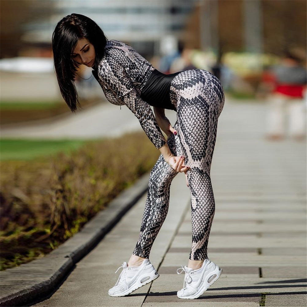 Street Fashion Patchwork Jumpsuit Women Sexy Snake Skin O Neck Long Sleeve Women Slim Tracksuit One Piece Ankle Length Pants T200509
