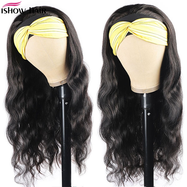 Ishow Human Hair Wigs With Headbands Easy to Install Body Yaki Straight Water Headband Wig Loose Deep Curly None Lace Wig for Women All Ages Natural C