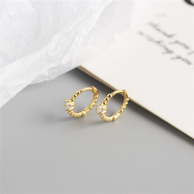 100% 925 Sterling Silver White CZ Zircon with Round Beads Stud Earrings Small Circle Earring for Women Fine Jewelry Wedding Party Gifts ML0