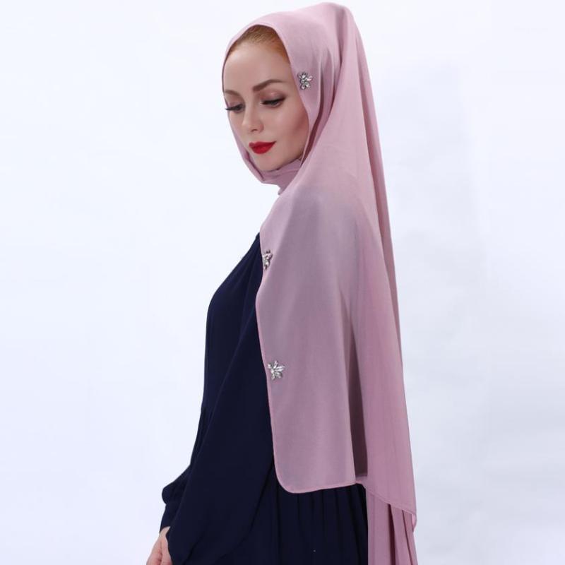 Crystal flower edge hijab scarf chiffon diamont soft women scarves and shawls echarpe fashion muslim hijabs1