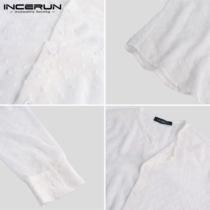 INCERUN Solid Color Shirt Men Streetwear Jacquard Casual Long Sleeve Handsome Thin Blouse Fashion Dress Shirts Men S-5XL 2020