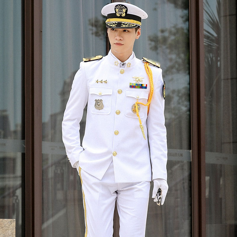 International Seafarer Spring Autumn Security Concierge Standard Uniform Stand Collar Crew Captain Uniform Black White Suits