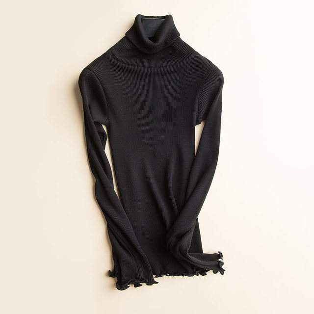 70% Silk 30% Cotton Women's Stretchy Base Layer Turtle Neck Long Sleeve Pullover Sweater Top Shirt TG105 201028