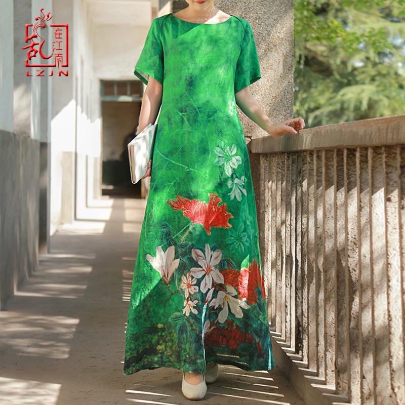 LZJN 2020 New Summer Dress Women Ethnic Clothing Flower Printed Long Dress Ladies Lotus Print O Neck Cotton Linen Maxi, Green
LZJN 2020 New Summer Dress Women Ethnic Clothing Flower Printed Long Dress Ladies Lotus Print O Neck Cotton Linen Maxi, Green