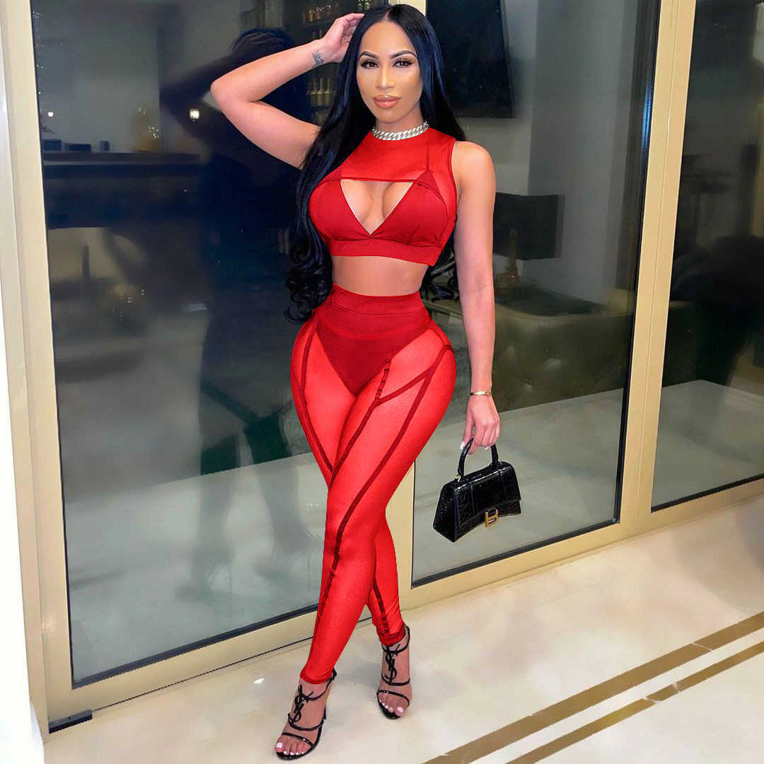 Designers Women Clothes 2023 summer new mesh stitched stripe casual slim fit pants Fashion