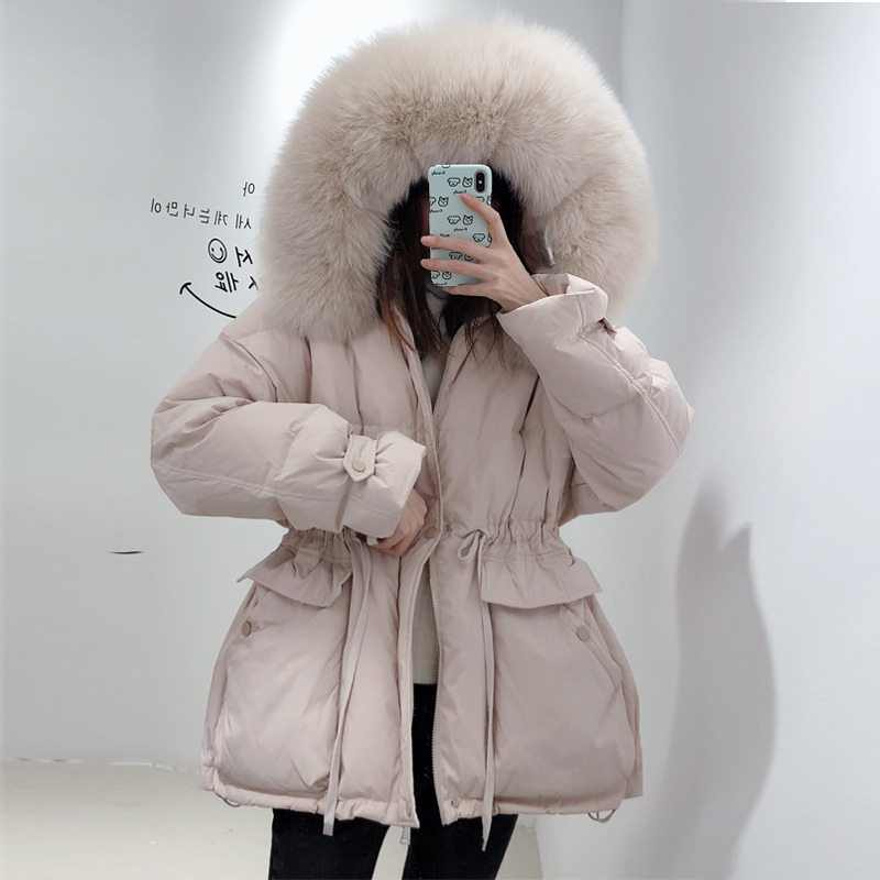 Janveny Women's Jacket Female Thicken Warm Winter Coat Women Large Real Fox Fur Hooded 90% White Duck Down Parkas 201019