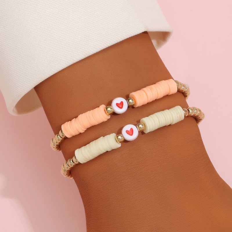 Summer Beach CCB Beads Polymer Clay Disc Strands Red Hearts Bracelet for Women Gift Wholesale