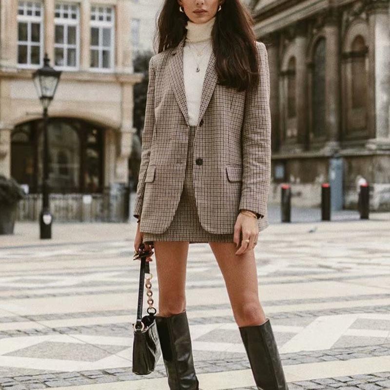 Vintage Single Breasted Blazer Women Fashion Houndstooth Plaid Long Sleeve Suit Notched Collar Office Lady Tweed Jacket Outwear 
Vintage Single Breasted Blazer Women Fashion Houndstooth Plaid Long Sleeve Suit Notched Collar Office Lady Tweed Jacket Outwear