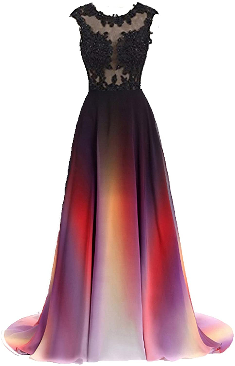 Newest Sexy Lace Gradient Prom Dresses With Long Chiffon Plus Size Ombre Formal Evening Party Gowns QC1539