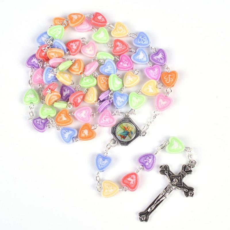 Fashion HeartShaped Colorful Acrylic Rosary Necklaces Square Rosary Center With One Side Jesus and One Side St Christopher
Fashion HeartShaped Colorful Acrylic Rosary Necklaces Square Rosary Center With One Side Jesus and One Side St Christopher
