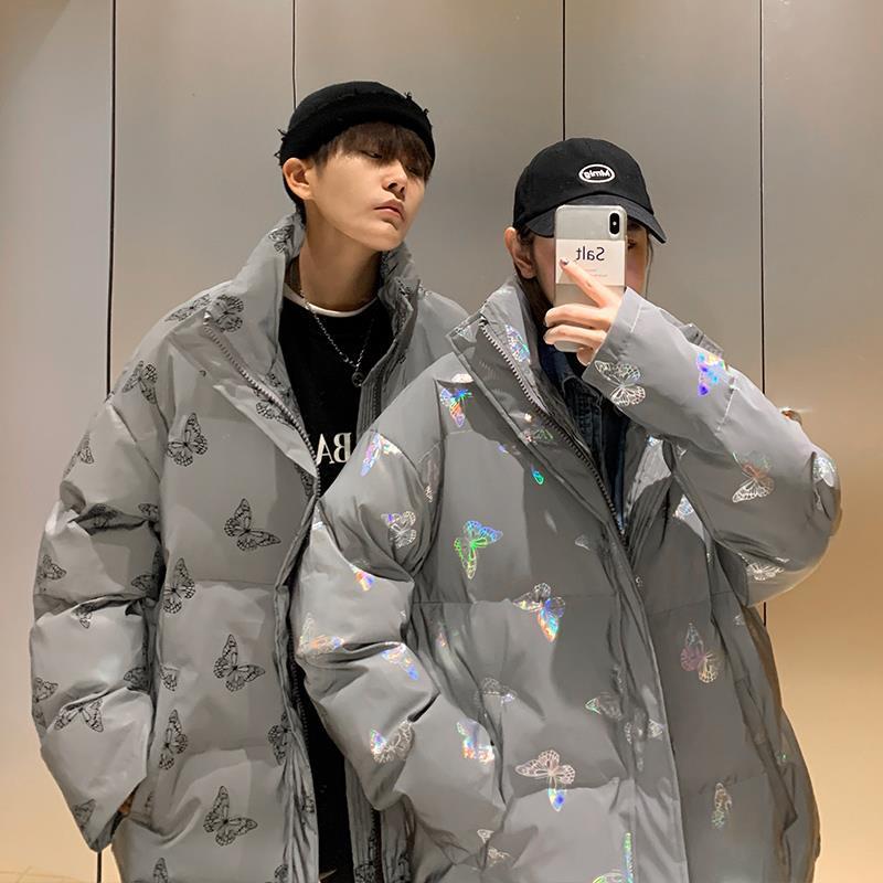 Winter new Korean couple wind net red stand collar colorful reflective butterfly down jacket jacket for men and women, Black
Winter new Korean couple wind net red stand collar colorful reflective butterfly down jacket jacket for men and women, Black