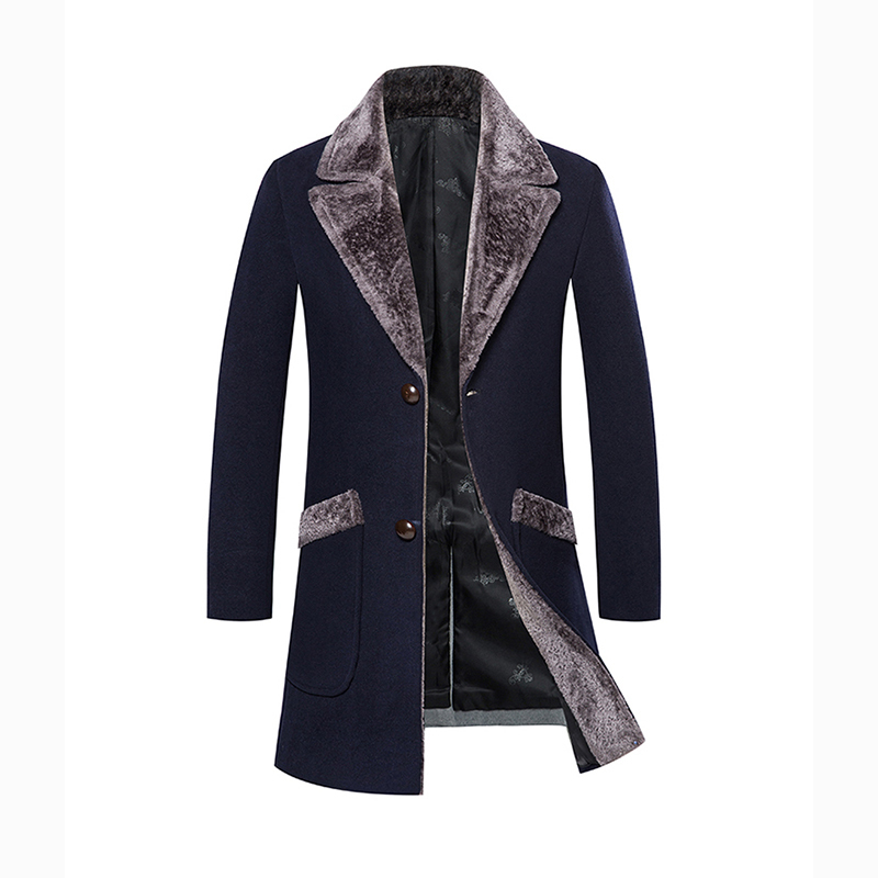 Overcoat Male Wool Blend Mid Long Winter Coat Men With Fur Collar Coat Men Winter Trench Manteau Homme Hiver 201222