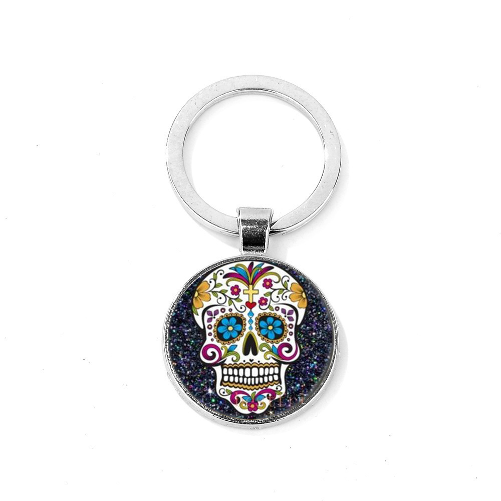 Mexico Sugar Skull Keychain Hot Folk Art Skull Pattern Day of the Dead Glass Round Key Chain Handmade Halloween Key Ring
Mexico Sugar Skull Keychain Hot Folk Art Skull Pattern Day of the Dead Glass Round Key Chain Handmade Halloween Key Ring