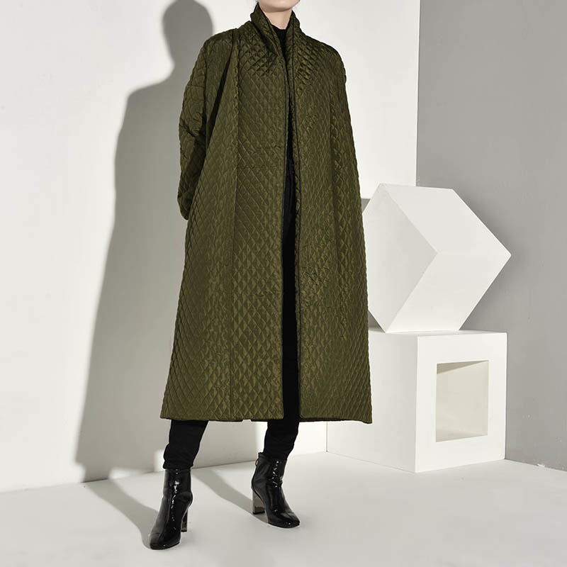 LANMREM PLaided Cotton-padded Green Color Coat Long Sleeve Loose Fit Women Parkas Fashion Autumn Winter 201127