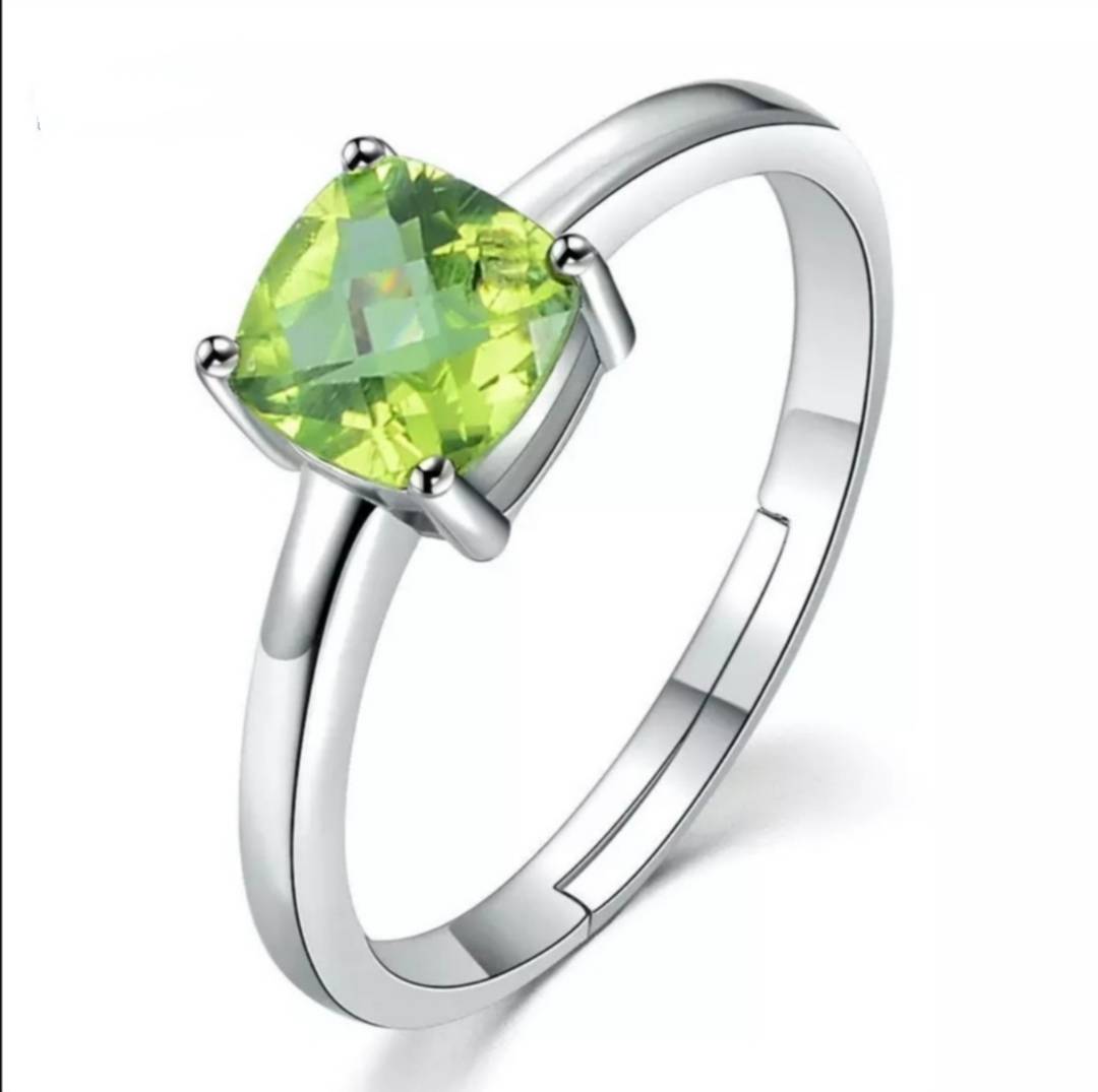 Genuine Peridot Ring Solitaire 925 Sterling Silver Rings for Women Engagement Ring Silver 925 Gemstones Jewelry