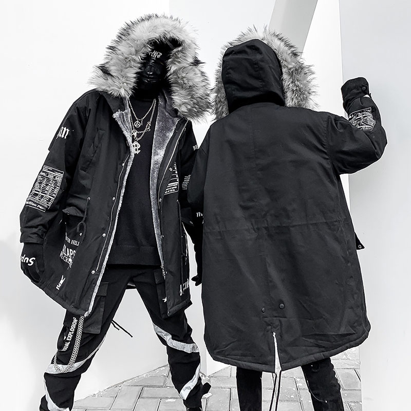 ZURICHOUSE Hip-hop Winter Coat Women Long Fur Collar Warm Parka 2020 Street Style Oversize Couple Hooded Fleece Jacket Ladies T200114