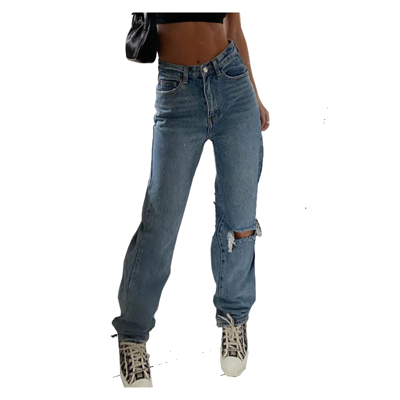 Ripped For Cargo Pants Women Mom Jean High Waist Fashion Holes Thin Women's Baggy Jeans Long Denim Trousers 201105