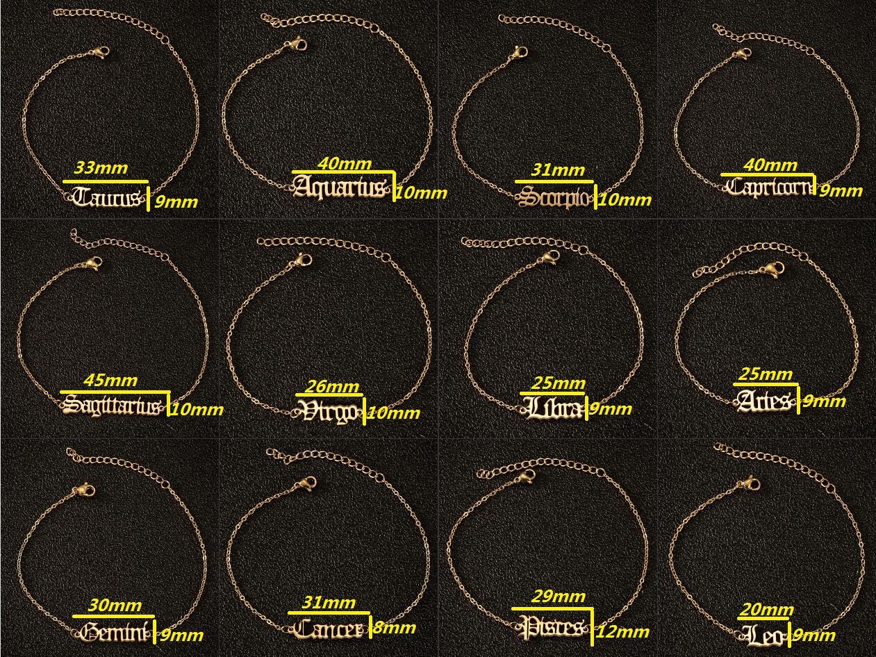 New Stainless Steel Elegant Star Zodiac Sign 12 Constellations Bracelet Old English Letter Pendants Chain Bracelet Jewelry Birthday Gift
New Stainless Steel Elegant Star Zodiac Sign 12 Constellations Bracelet Old English Letter Pendants Chain Bracelet Jewelry Birthday Gift