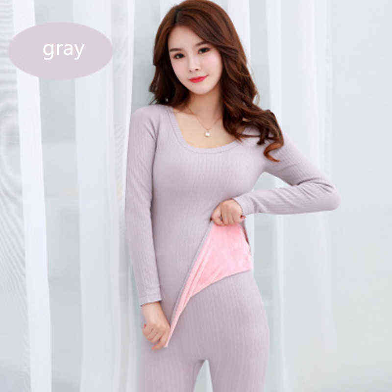 Winter Thermal Underwear Women Wool Eamless Long John Women Set Velvet Thick Second Thermal Female Skin Fleece Two Piece Set 211221