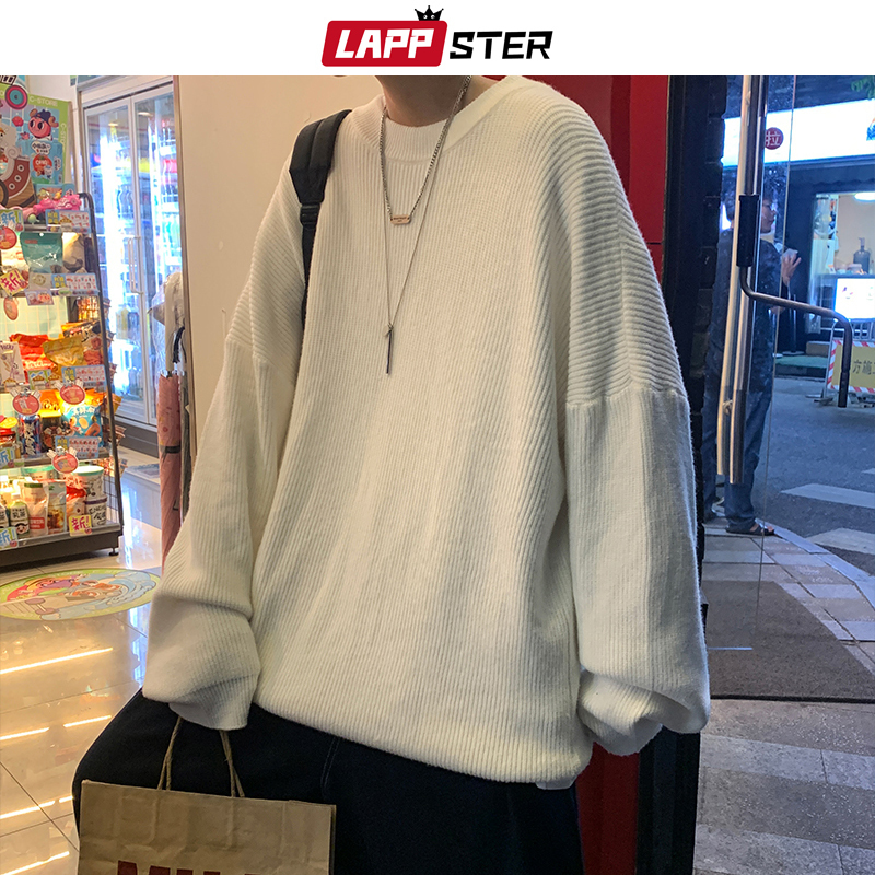 LAPPSTER Mens Solid Harajuku Warm Knitted Sweaters Pullover Men Vintage 15 Colors Winter Sweater Male Japanese Wool Sweater 201203