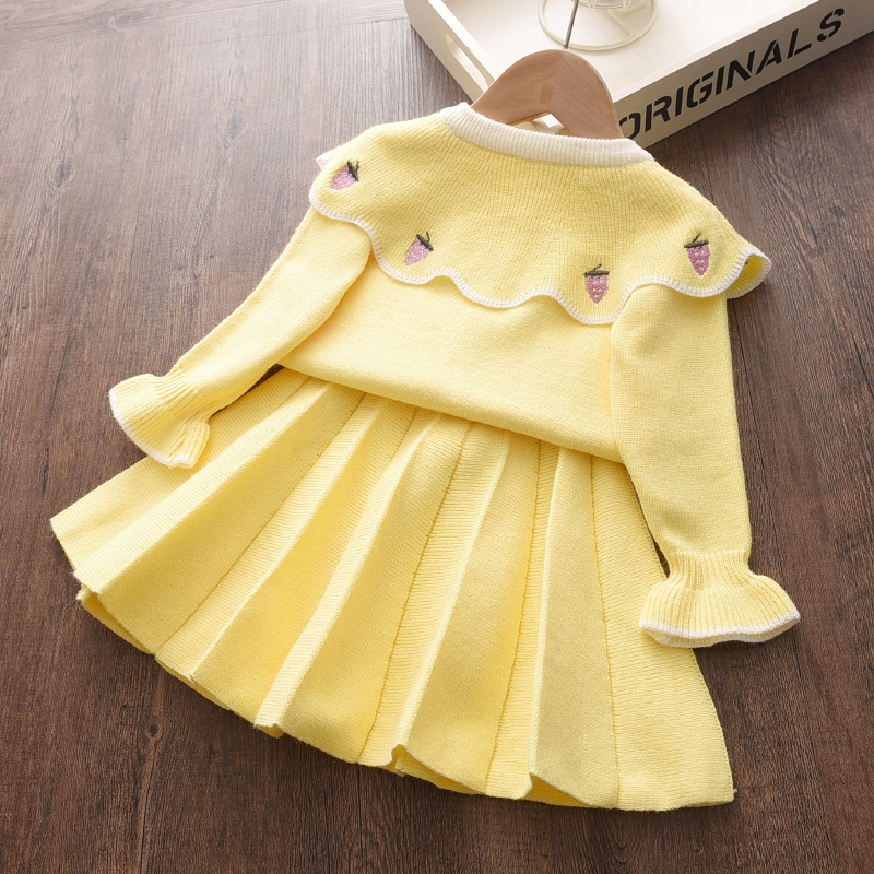 Bear Leader Autumn Knitwear Girls 2pcs Clothes Set Baby Single-breasted Sweater Pleated Skirts Kids Chindren Winter Wear ClothesX1019