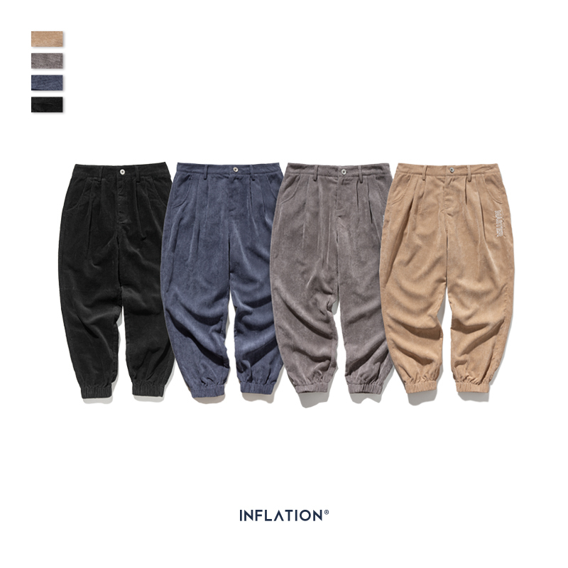 INFLATION Collection Men Casual Corduroy Jogger Pants Men Loose Fit Corduroy Overalls Casual Pants Solid Color 201109