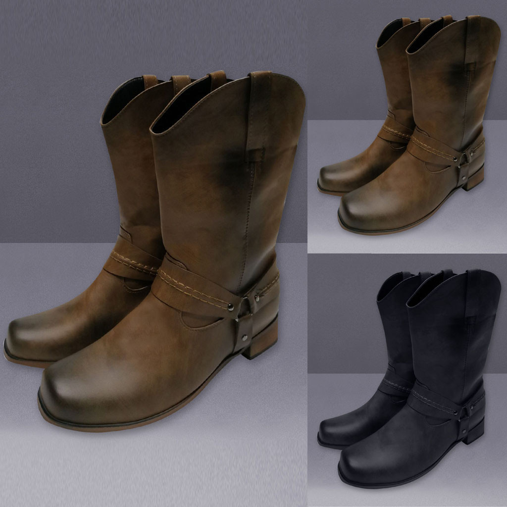 Winter Men Boots Leather Non-slip Slip-On Round Toe Buckle Low-heeled Shoes Cowboy Boots Outdoor Desert Boots Fashion Men Shoes T200327, Black
Winter Men Boots Leather Non-slip Slip-On Round Toe Buckle Low-heeled Shoes Cowboy Boots Outdoor Desert Boots Fashion Men Shoes T200327, Black