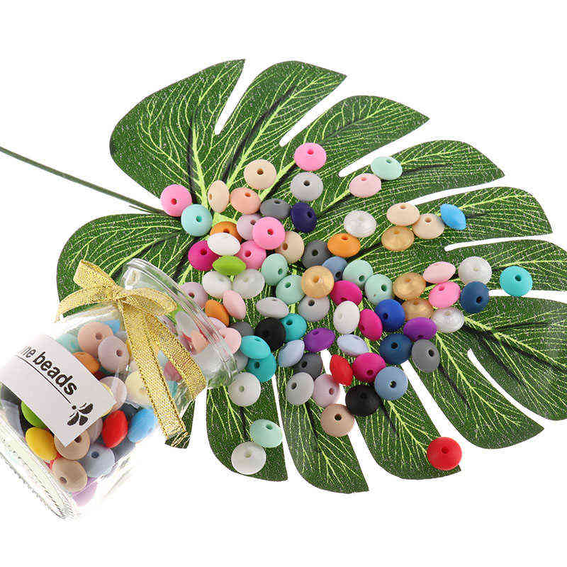 Fkisbox 300PCS Flat Silicone Teething Beads Lentils Teethers Bead Diy Food Grade Silicon Decorative Bracelet 12*7MM 220209