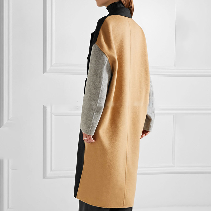 LANMREM autumn autumn Fashion New Women Plus Large Block Color Matching Lapel Doublebreasted Cashmere Coat TC818 201112