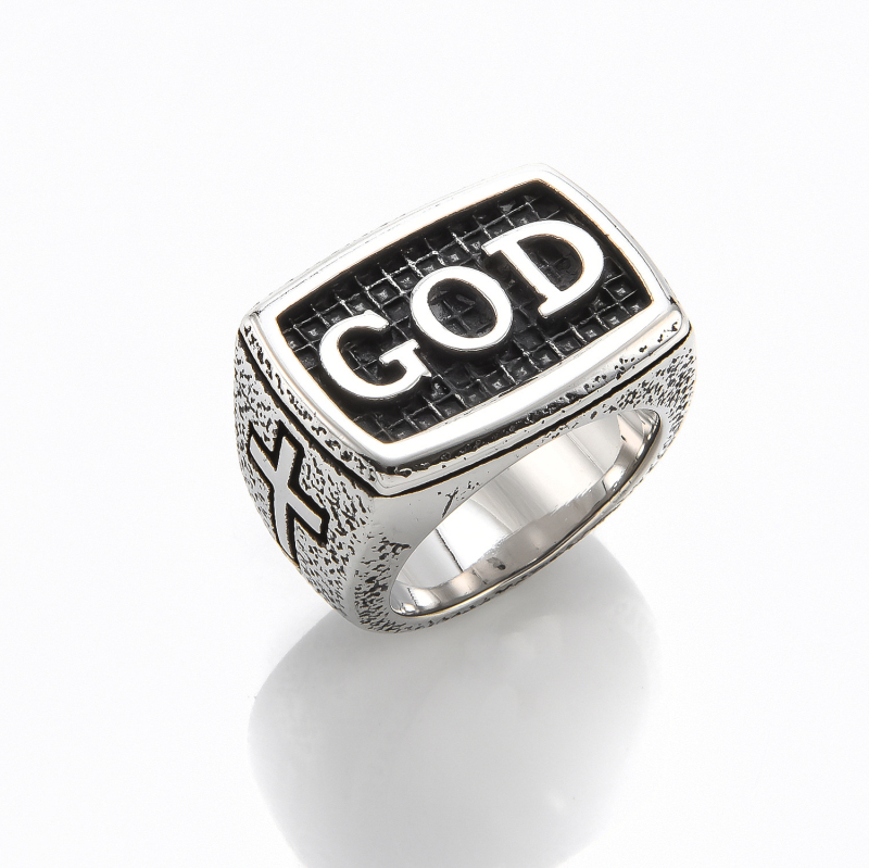 Vintage Style Men's GOD Cross Ring Gold Antique Silver Plated Stainless Steel Rings