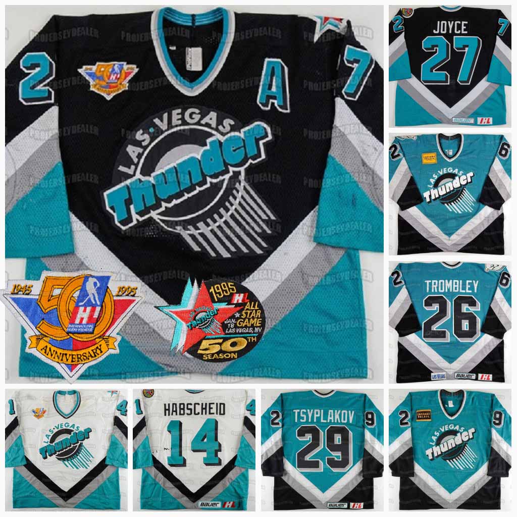 Las Vegas Thunder 50th Anniversary 1994-95 Marc Habscheid 1990's Rhett Trombley 1995-96 Vladimir Tsyplakov 1994 Bob Joyce Hockey Jersey, 23 1990's rhett trombley blue
Las Vegas Thunder 50th Anniversary 1994-95 Marc Habscheid 1990's Rhett Trombley 1995-96 Vladimir Tsyplakov 1994 Bob Joyce Hockey Jersey, 23 1990's rhett trombley blue