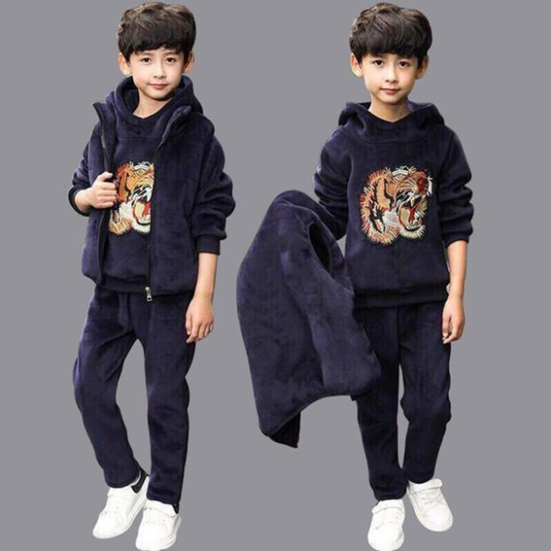 Brand Boys Warm Thicken Fleece Hoodies+Pants+Vest 3pcs Sets Girl Winter Sets Children Clothes Kids Casual Suits Christmas Outfit Y1107
