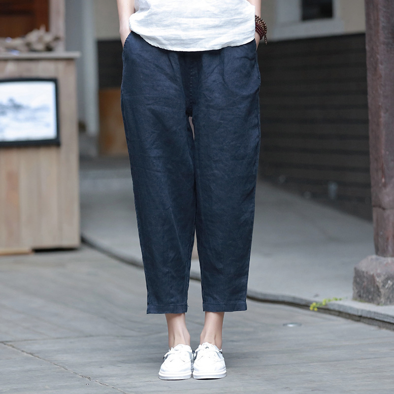 Johnature New Style Casual Loose Women Calf-length Pants Spring Summer Fashion Solid Cotton Linen Women Pants 201109