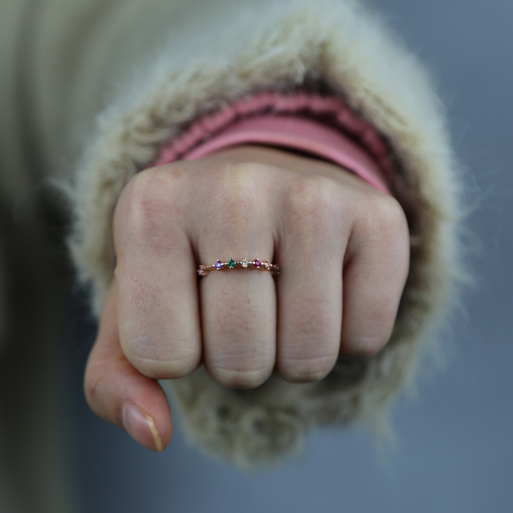 Top quality Fashion sweet stackable ring with shiny rainbow cubic zircon for girl women delicate minimal colorful cz dainty ring