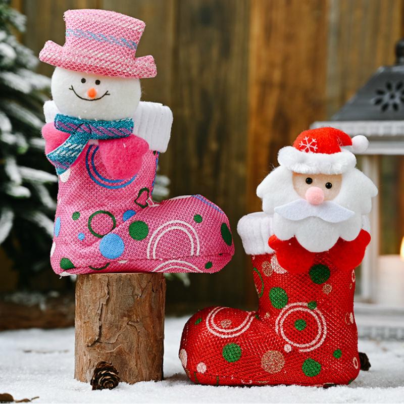 Cartoon Santa Snowman Head Christmas Boots Xmas Kids Candy Gift Bag New Year Home Christmas Tree Decorations Pendant Stockings