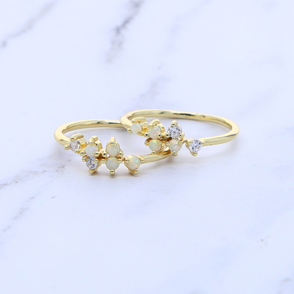 New Arrive Minimal Delicate Jewelry Tiny Fire Opal Cz Paved Dainty Jewelry for Women Teen Girl Fashion Elegant Stacking Cz Rings