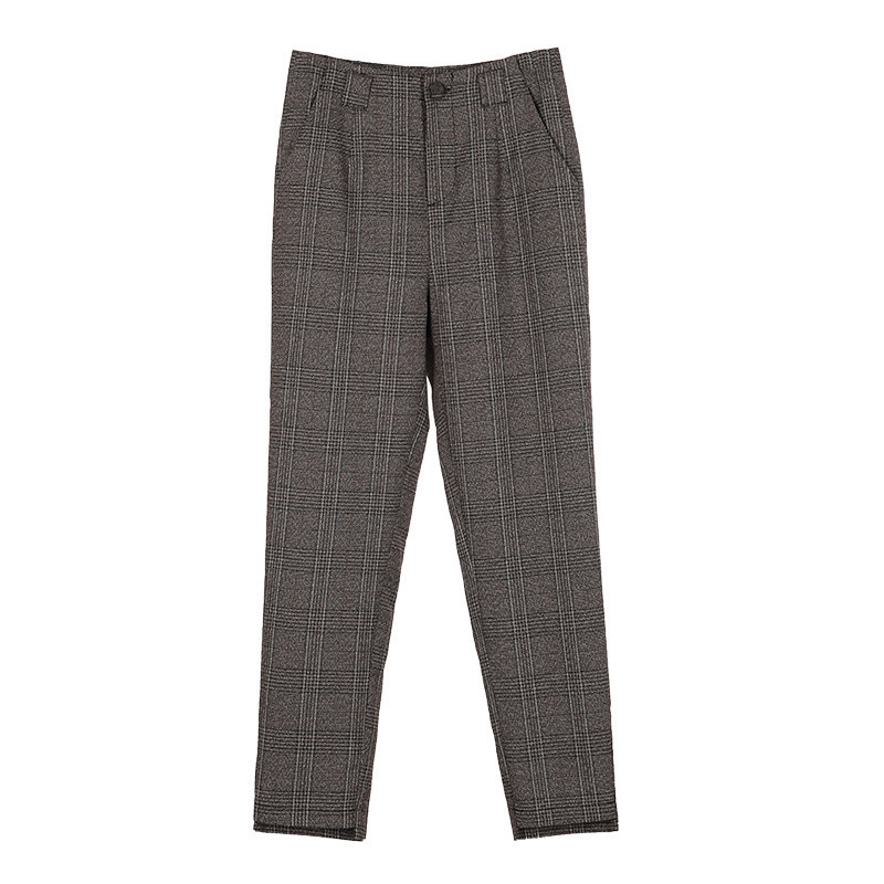 S-2xl Autumn Winter Plaid Wool Harem Pants Female Ankle-length High Waisted Pants Harem Pants Women Plus Trousers Women 201113