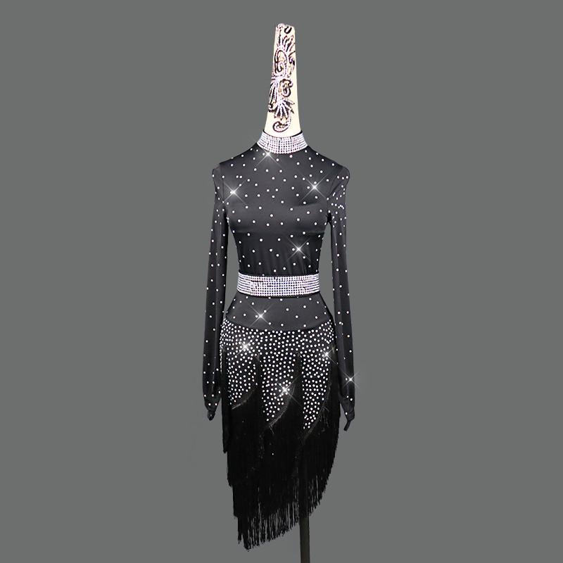 Women Black Latin Dance Dress Competition Costume Long Sleeve Dance Performance Dresses Adult Ballroom Fringe Skirt Samba Dress
Women Black Latin Dance Dress Competition Costume Long Sleeve Dance Performance Dresses Adult Ballroom Fringe Skirt Samba Dress
