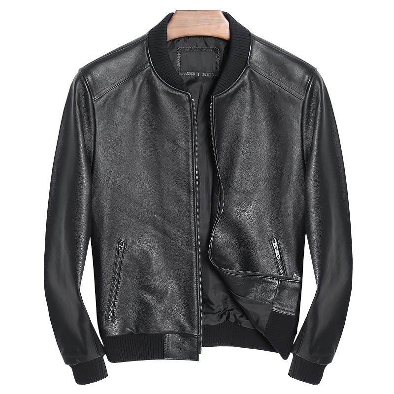 Super wholesalesmens slim genuine leather jacketfashion quality baseball coatcasual clothes 201114