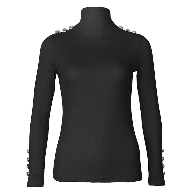 Knitting Turtleneck Female Knit Tops Women Button Sleeve Knitted Sweaters Solid Pullovers Causal Thin Office Lady Sweaters M0381 201222