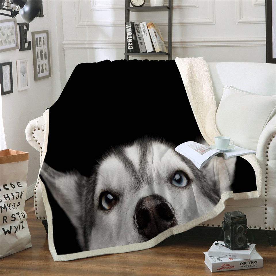 CLOOCL Pet Dog Sherpa Blankets 3D Print Sofa Travel Throw Blanket Teens Bedding Plush Quilt