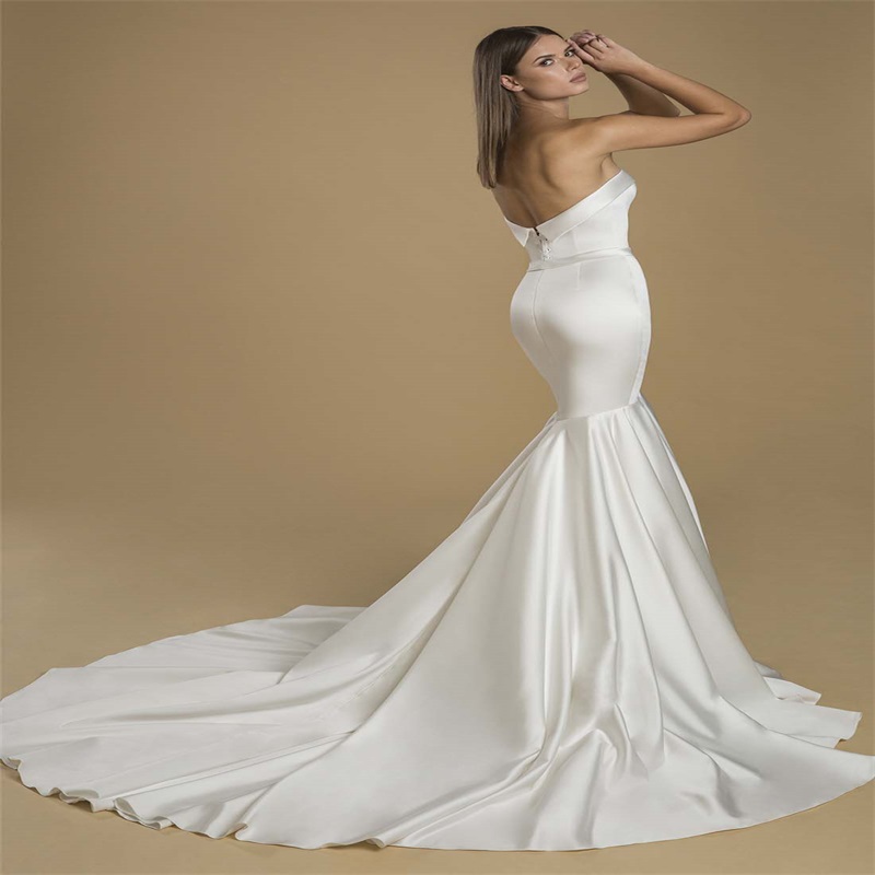 Hot Sale Vintage Mermaid Wedding Dresses With Riched Satin Bridal Gown Chic Strapless Elegant Vestidos De Novia Custom Made Cheap
