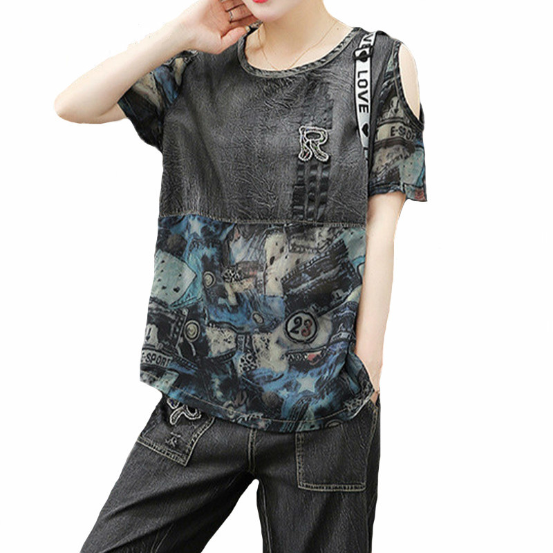 Fashion European Ladies Denim Female Tops and Pants Loosened Off the Shoulder Suits Large Size Two Sets Kadidin Giyim Pieces Gkk3, Black
Fashion European Ladies Denim Female Tops and Pants Loosened Off the Shoulder Suits Large Size Two Sets Kadidin Giyim Pieces Gkk3, Black