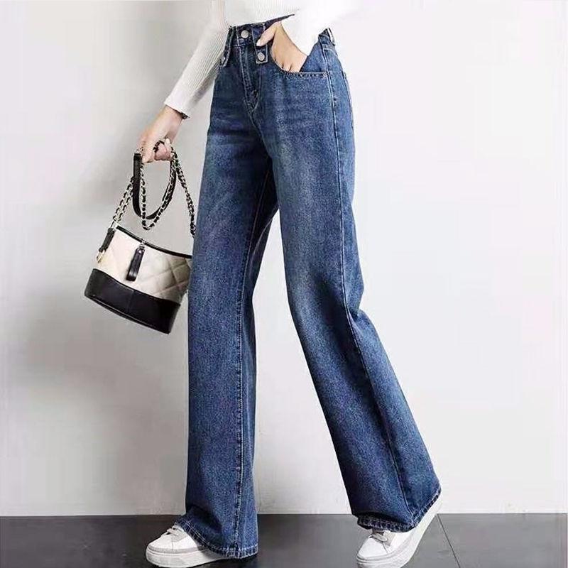 High waisted new style Elastic Waist Wide Leg Jeans female retro student loose straight tube show thin draping feeling, 2018 blue 
High waisted new style Elastic Waist Wide Leg Jeans female retro student loose straight tube show thin draping feeling, 2018 blue