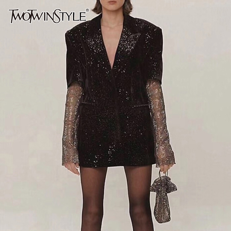 TWOTWINSTYLE Patchwork Diamonds Elegant Women's Coats Notched Long Sleeve Perspective Coat Female 2019 Autumn Fashion New Y200101, Black
TWOTWINSTYLE Patchwork Diamonds Elegant Women's Coats Notched Long Sleeve Perspective Coat Female 2019 Autumn Fashion New Y200101, Black