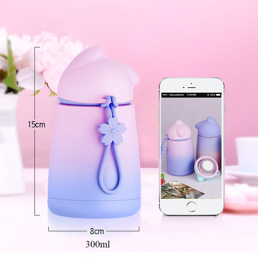 Cute Smart Cat Stainless Steel Thermos Mug Thermo Baby Child Cups Water Bottle Cartoon Cat Vacuum Flasks Thermoses Kid Drinkware 201204