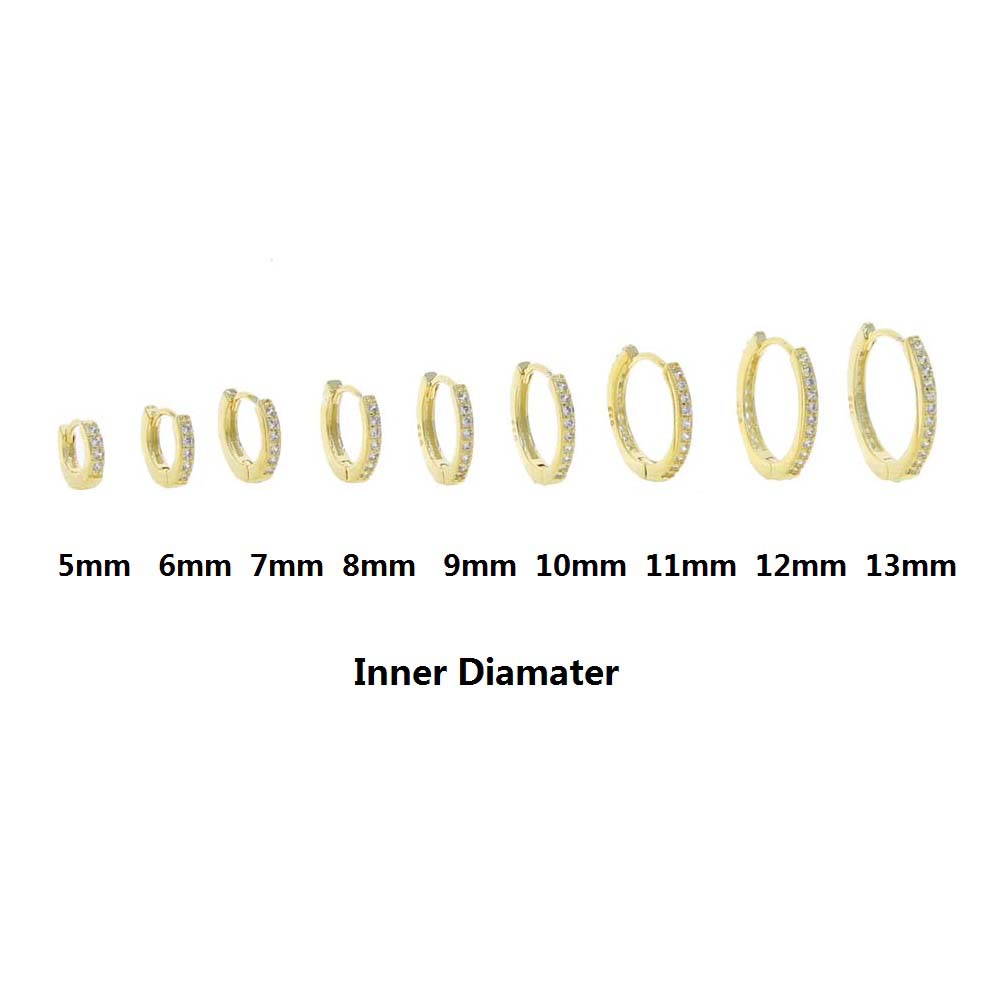 Various Sized Mini Small CZ Huggie Hoop Earring Micro Pave Cubic Zirconia 5mm 6mm 7mm 8mm 9mm 10mm 11mm 12mm 14mm Hoops Jewelry