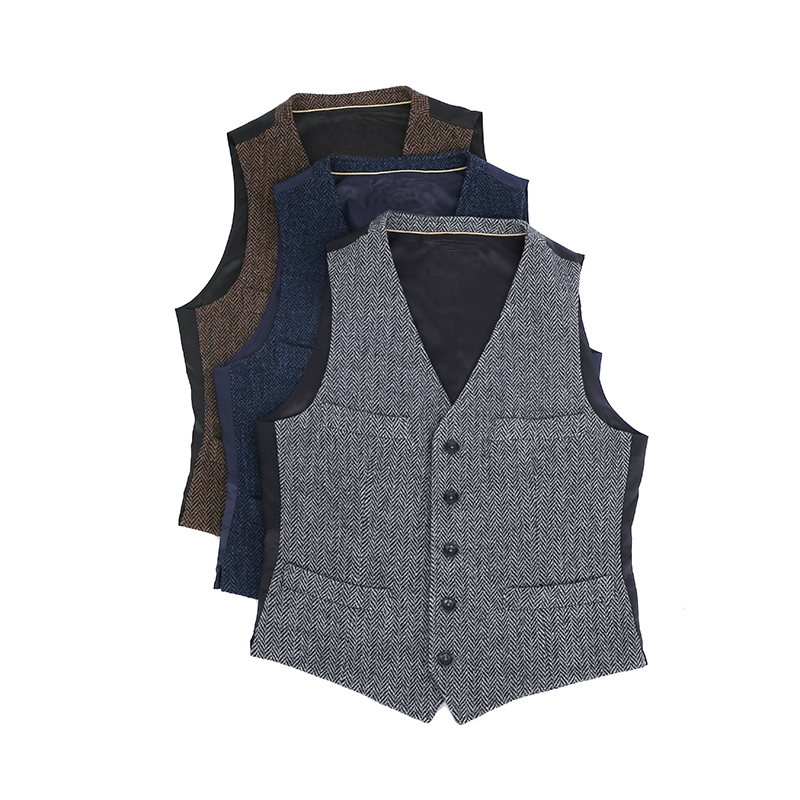 2021 Classic Gray Groom Vests Wool Groomsmen Vest Slim Fit Mens Dress Suit Vest Prom Dinner Party Wedding Attire Waistcoat Custom Made